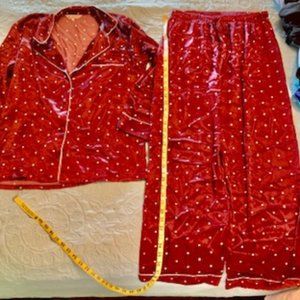 Wine colored polka dot silky pajamas